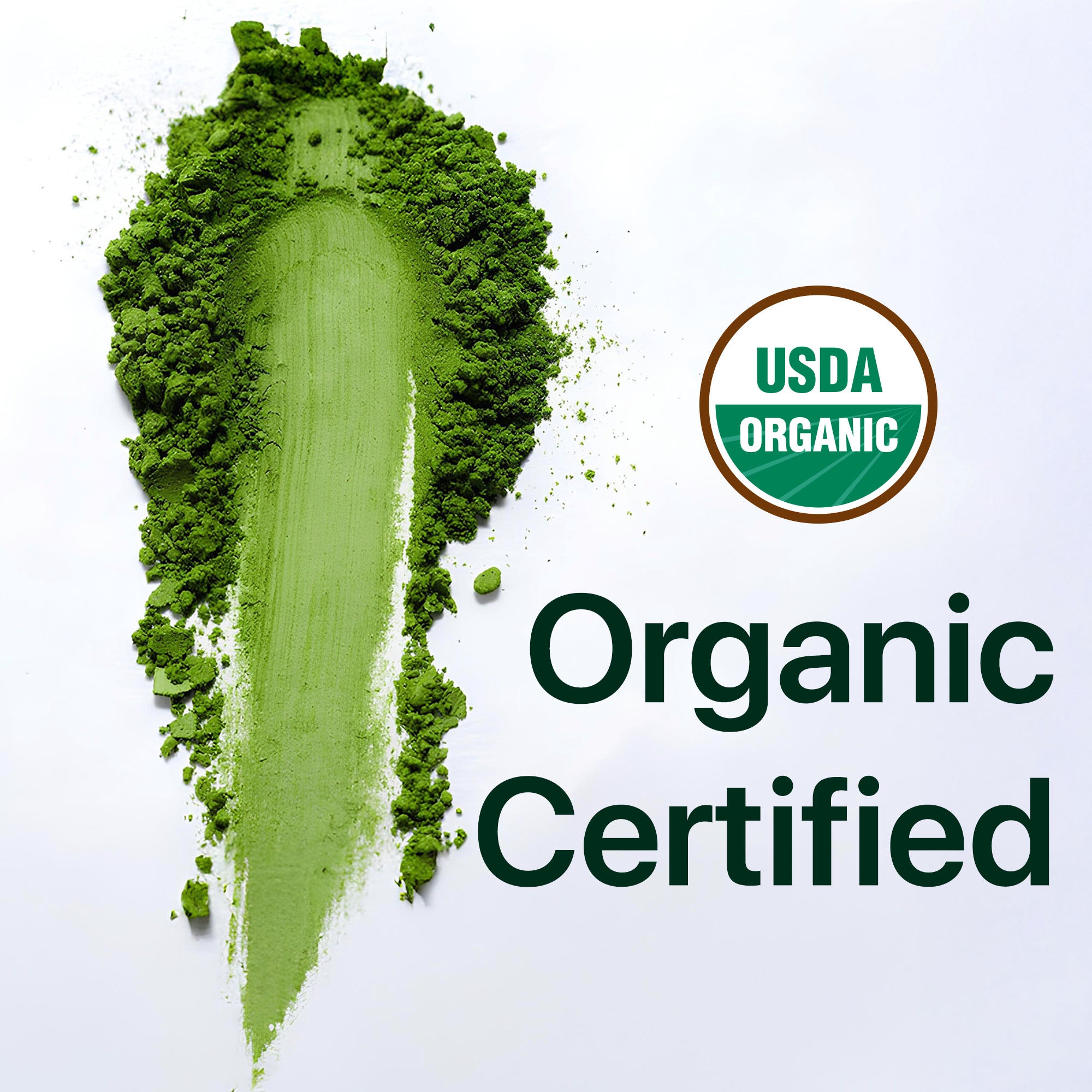 USDA Organic Ceremonial Grade Matcha Powder in vibrant green, certified organic