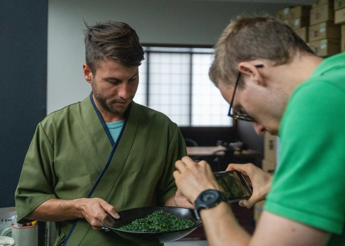 Stone mill grinding matcha into fine powder
