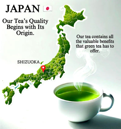 Organic Genmaicha green tea with matcha and roasted rice, brewed in a steaming cup